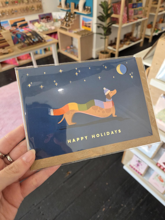 Happy Holidays Dachshund Gold Foil Christmas Greetings Card - EV-046