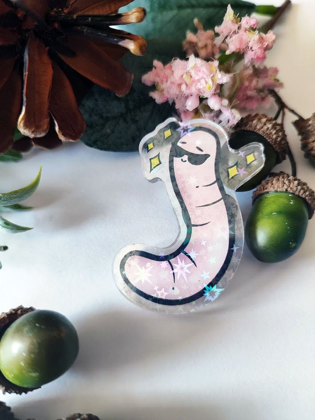 Cool Worm Holographic Acrylic pin
