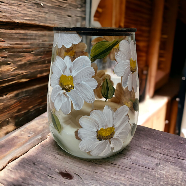 Vaso Cristal Margarita Blanca Con Vela de Soja Distintos Aromas