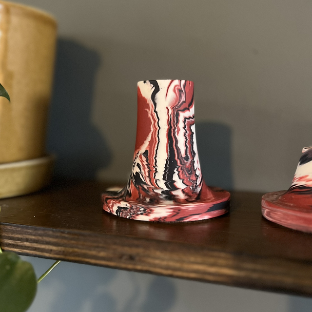 Candlestick - tall - navy and burgundy