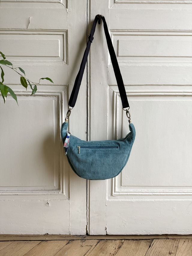 Sac Demi Lune velours côtelé - Bleu Clair - motifs BAUHAUS