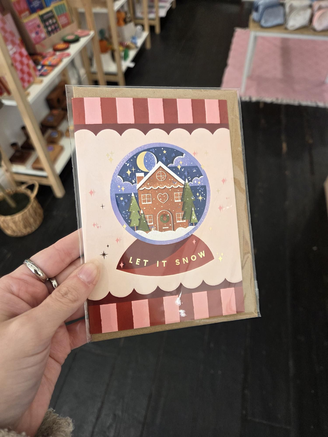 Let It Snow Snowglobe Christmas Gold Foil Greetings Card - EV-045