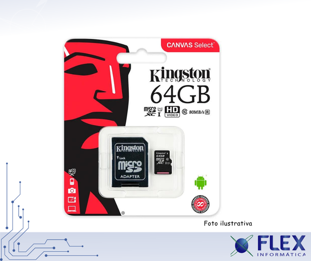 CARTAO MEM MICRO SD 64GB KINGSTON CLASSE 10 SDCS2/64GB