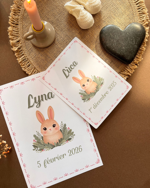 Affiche de naissance personnalisée "Joli lapin"
