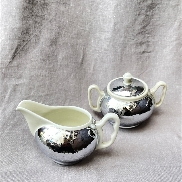 Art Déco Set 2-teilig Porzellan vercromt