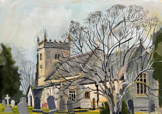 St.Peter’s, Hutton, East Yorkshire. Original plein air oil on canvas board 14x10 inch