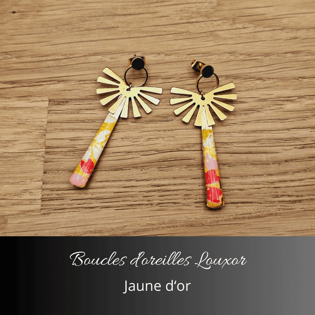 Boucles d&#039;oreilles Louxor - Jaune d&#039;or, rouge