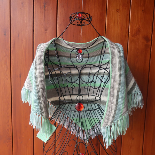 Knitted Green Shawl with Tassels