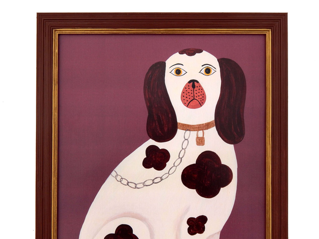 Framed Fine Art Print - Staffordshire Dog - Right Facing - Pink