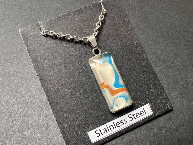Cream &amp; Turquoise Rectangle Necklace | Stainless Steel