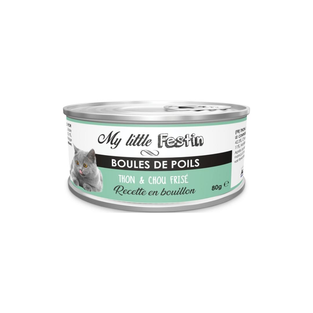 Pâtée santé pour chat boules de poils - 80gr bouillon - thon / choux frisé