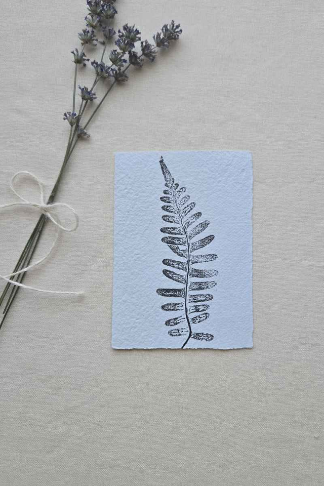 Monotype Végétal Fougère - Impression Unique sur Papier Légèrement Bleuté