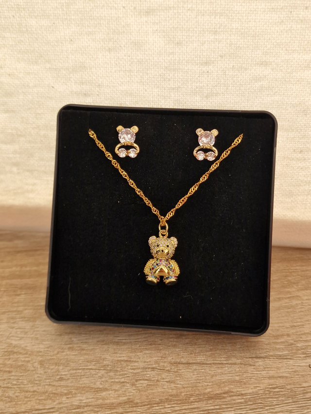 Parure Bijoux Ours Zirconiums Multicolore Acier Inoxydable
