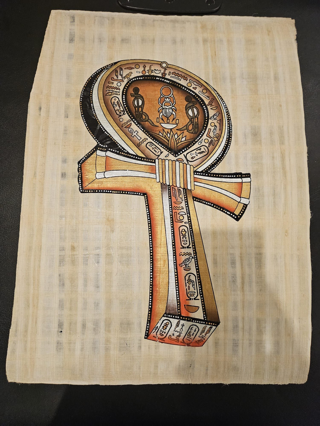 Egyptian Ankh Key of Life Papyrus Art – Ancient Egypt Symbol of Life & Hieroglyphic Wall Decor – 23 × 33 cm