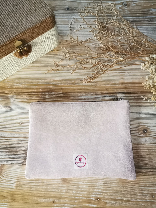 ✨ Pochette "Good Vibes" brodée - Rose pâle ✨