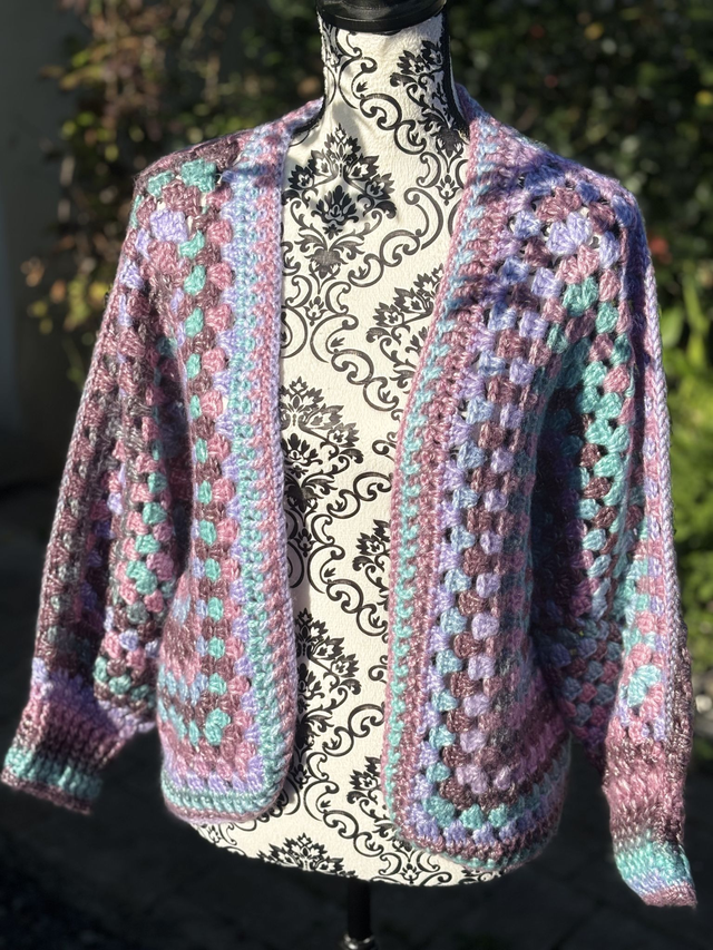 Cardigan Hexagone Vert - Rose - Violet