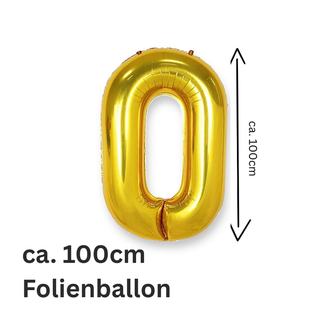Folienballon GOLD, 100cm Zahl 0