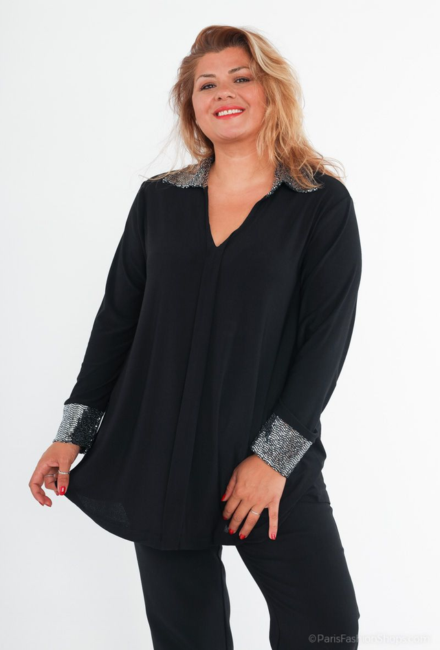 Blouse à col chemise paillettes