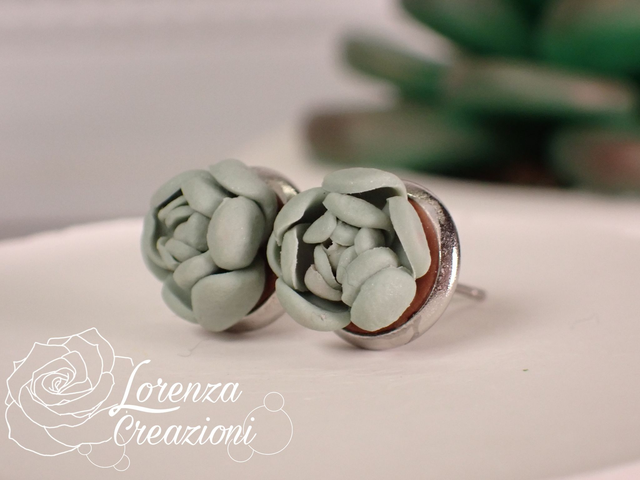 Orecchini a lobo floreali piccola pianta grassa succulenta sul verde azzurro