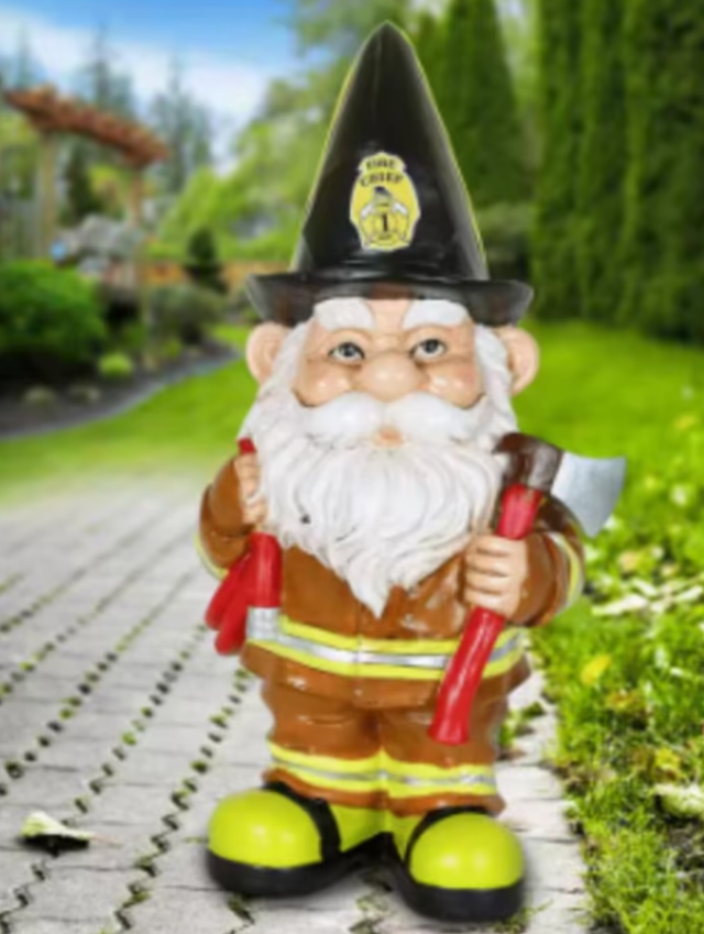 Prachtig tuinbeeld Brandweerman kabouter (15cm)