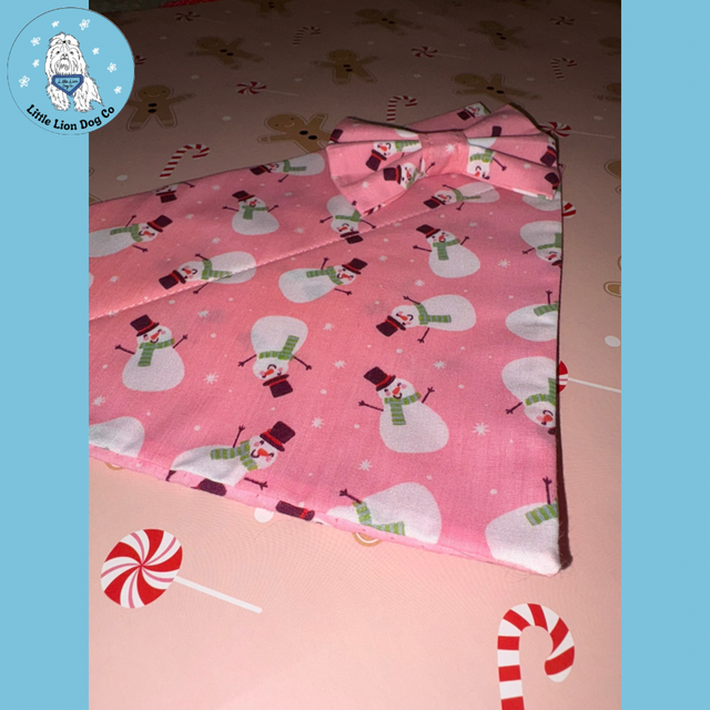 Snowman Party Pink Handmade Christmas Dog Accessories