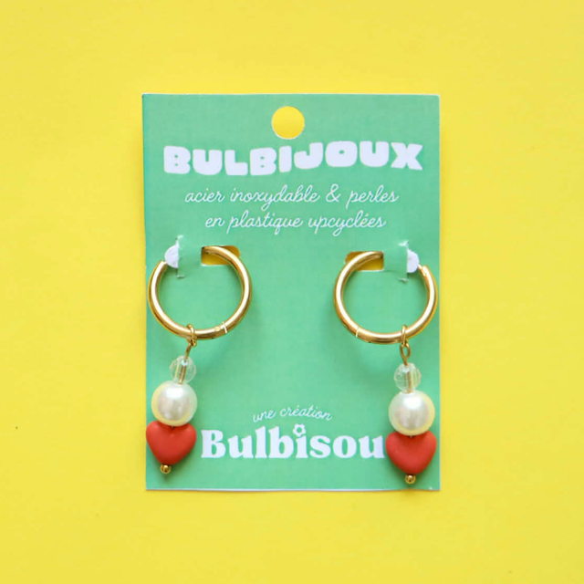 Boucles d'oreilles Coeur rouge et nacre