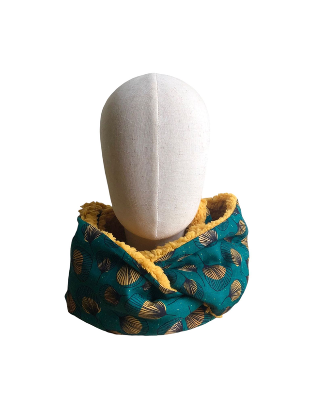 Echarpe double tour Sherpa - PLUMES - vert et jaune