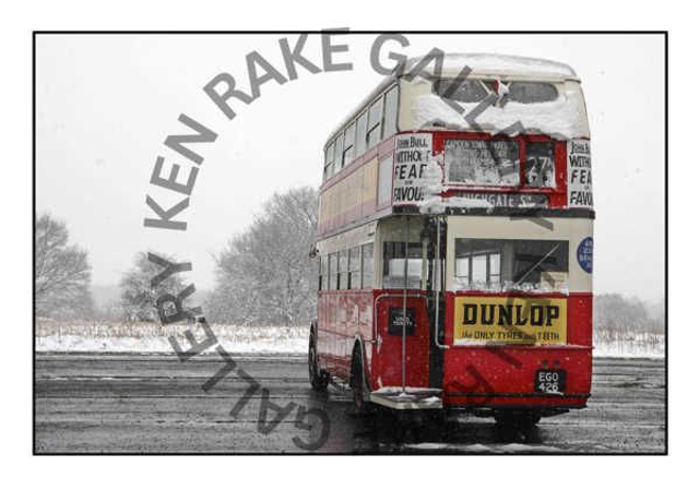  1930s London Bus in Snow #1.   Colour Print