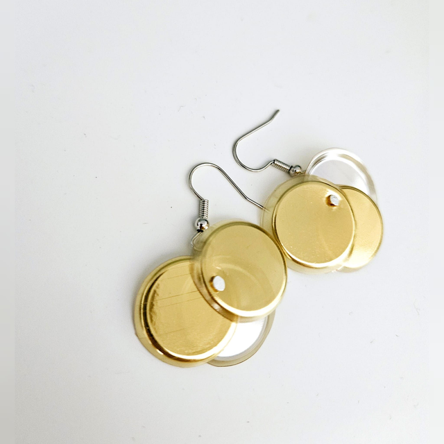 Three Adjustable Round Circle Shape Golden Fashion Earring Dangle Drop ECO Handmade Unique Lightweight