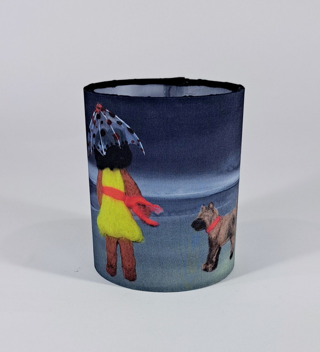 Beach in all weathers - rain and dog tealight holder       