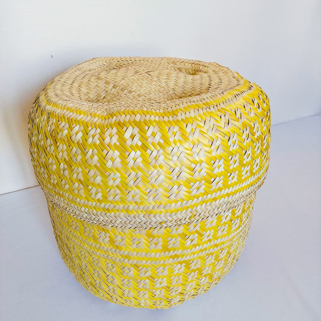 Grand panier en palme naturelle – Couleur jaune – Taille XL (32 x 32 cm)