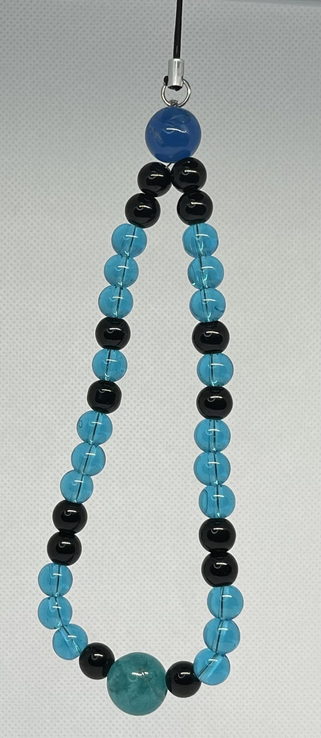 💎Bijou de téléphone en perles de verre bleu et noir - Pierres naturelles