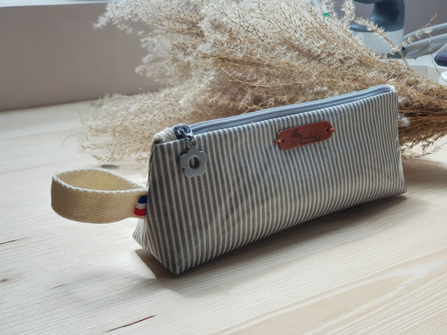 Trousse Polyvalente en Coton Enduit | Brume Rayé Bleu-Gris