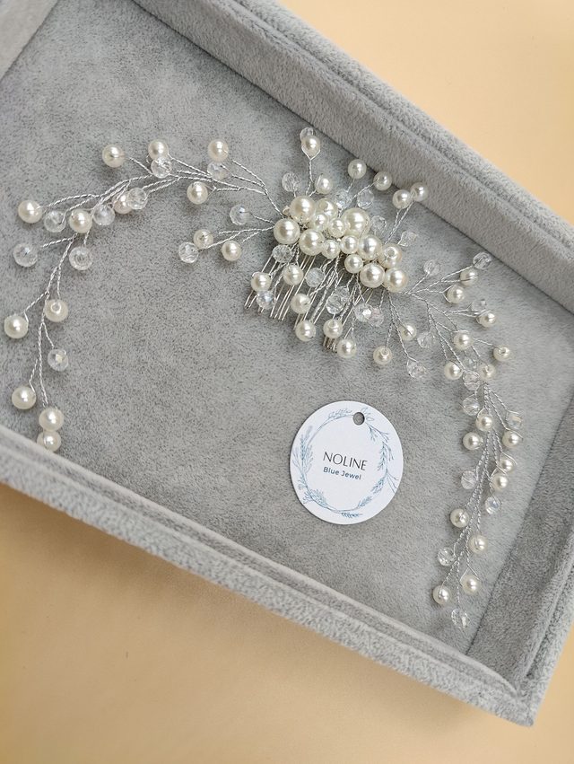 Peigne de cheveux argent avec des perles argenté et clair, accessoire de cheveux perles blanches