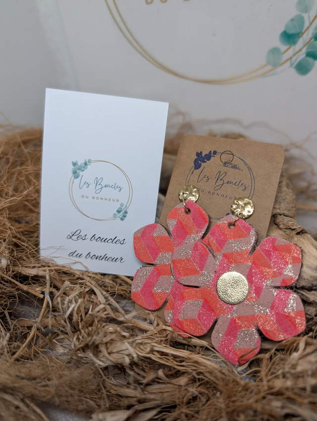 Boucles d'oreilles Ginette rose orange gi012