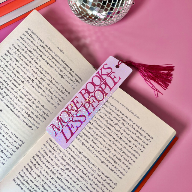 More Books Less People - Holographic Bookmark With Tassel