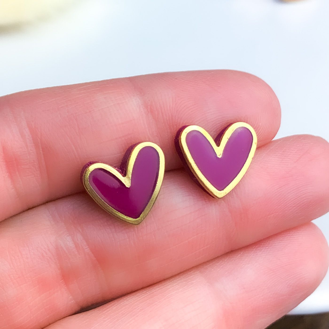 Burgundy heart stud earrings
