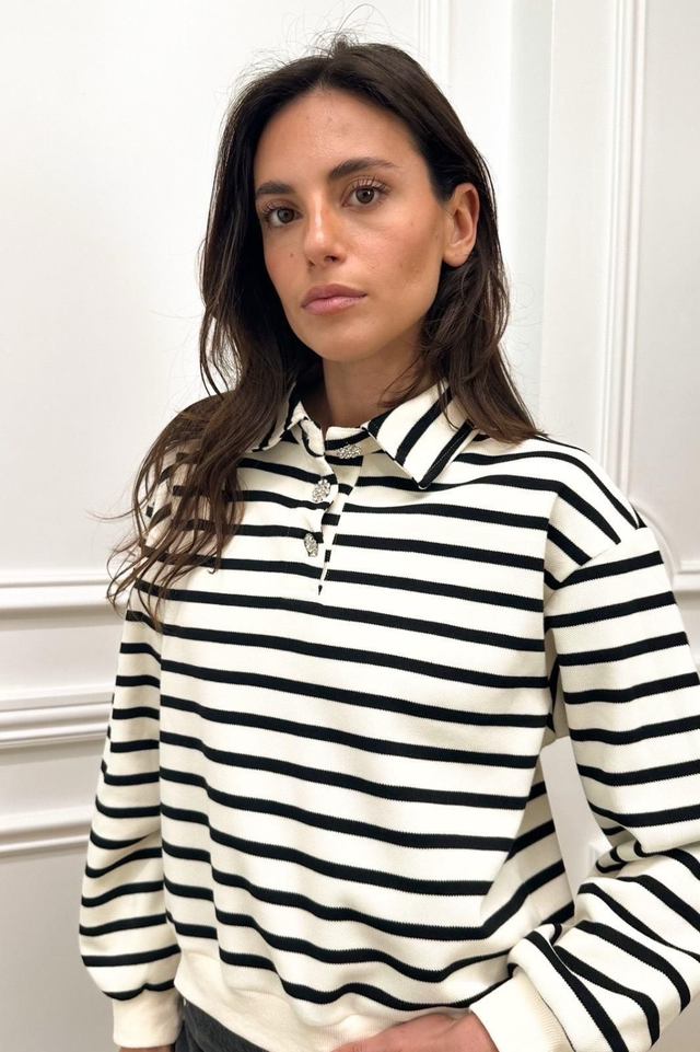 Sweat marinière - boutons bijoux