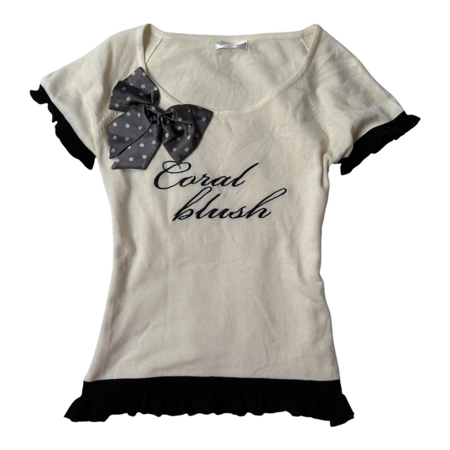 Japanese brand coquette white and black spell out tee with bow details S/M