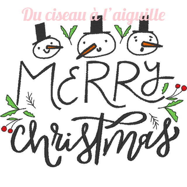 fichier broderie Merry Christmas Bonhomme de Noel - 2 Tailles / 12 Formats