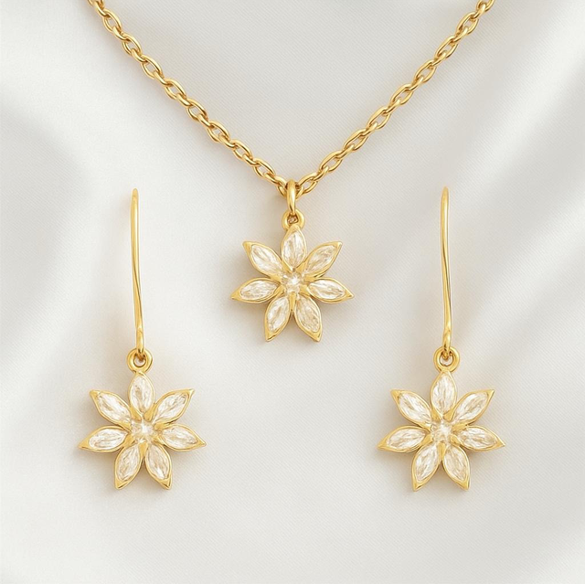 FLOWER EARRINGS &amp; NECKLACE SET