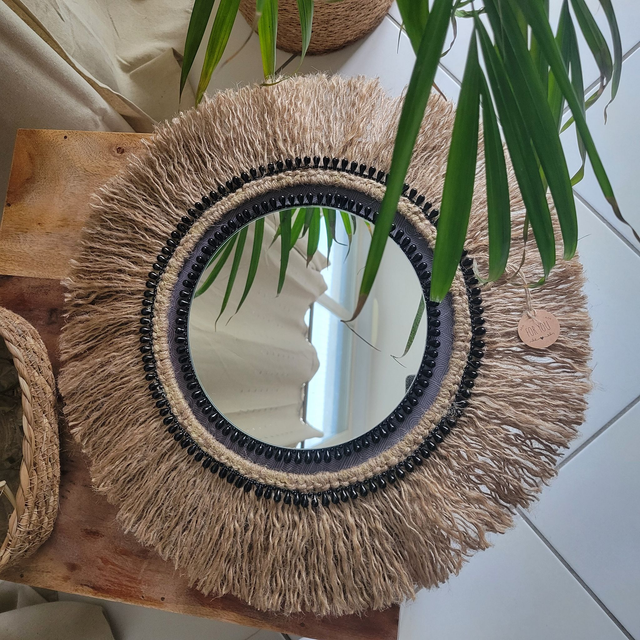 Miroir rond en corde de jute naturel