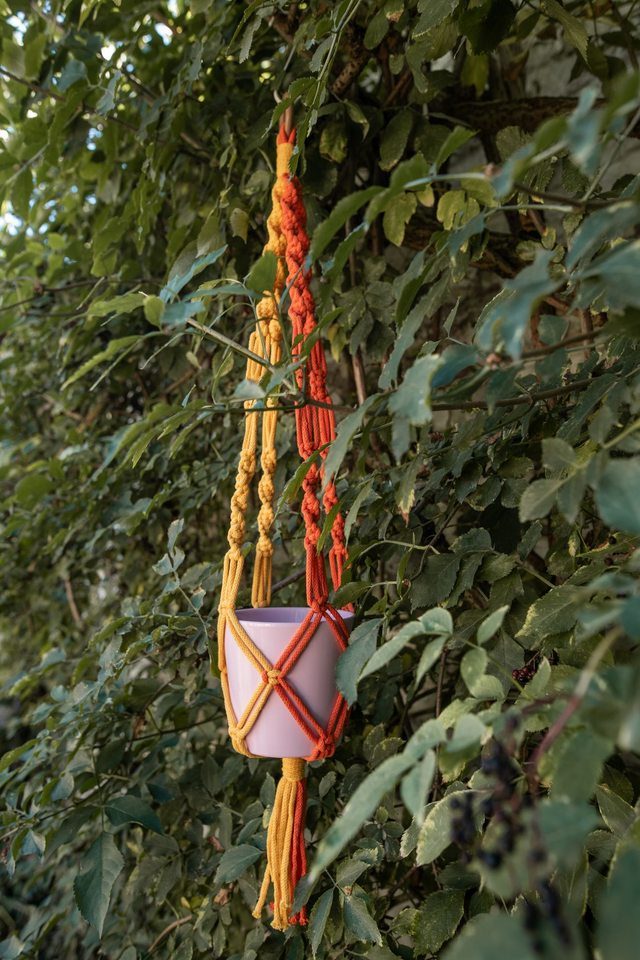 Plant Hugger 🌞 Suspension en macramé jaune &amp; orange
