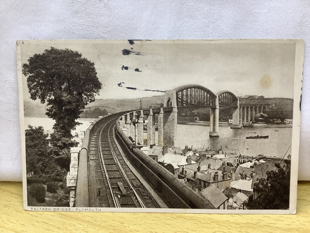 Plymouth, Saltash Bridge, Devon, posted 1920 unbranded antique postcard. Our Ref No. R714 £2.50