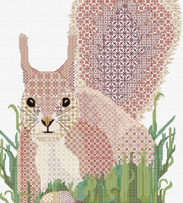 Blackwork Embroidery - Red Squirrel by Doodlecraft Design