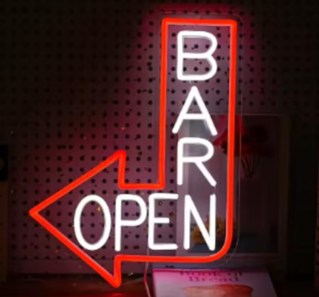 LED lamp neon stijl Bar Open rood wit (35x25cm)