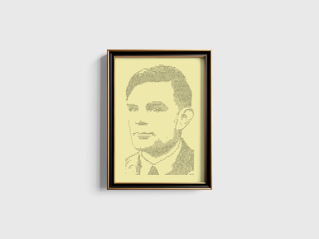 A3 Schreibmaschinen-Textbild Alan Turing in Schwarz auf Elfenbein