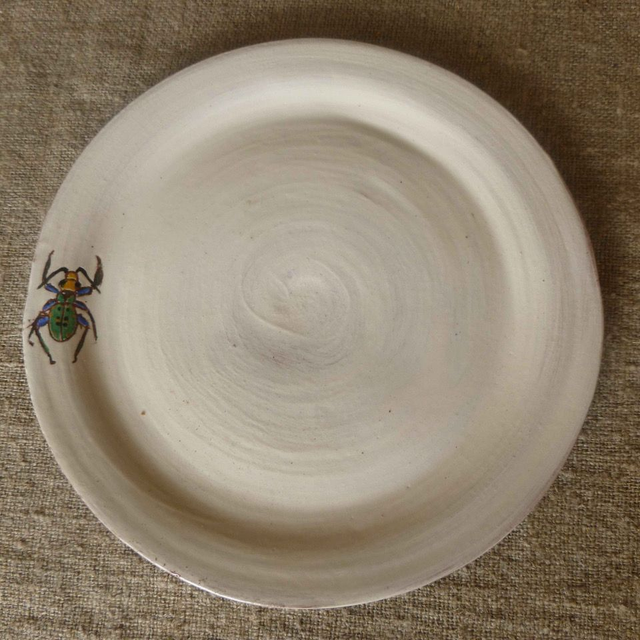 JBY116 Beetle plate by Jane Bisby, 24cm red earthenware