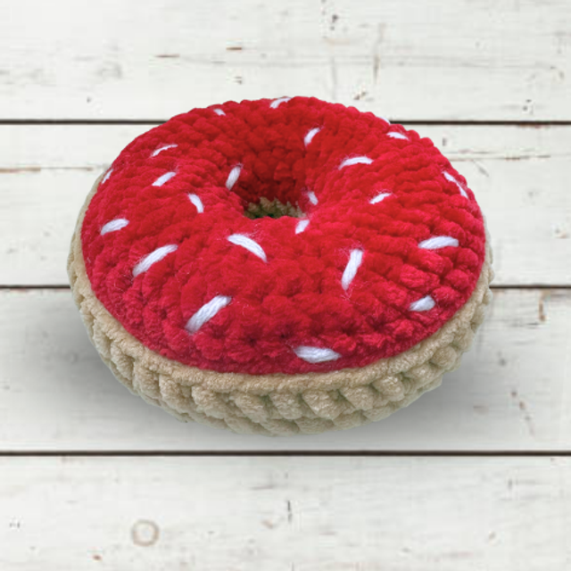 Large Crochet Chenille Doughnut, Red & White, Ukca tested