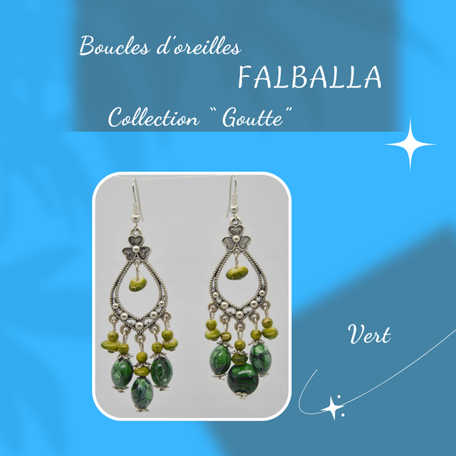 Boucles d&#039;oreilles FALBALLA - Collection Goutte - Vert